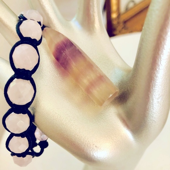 Vintage Rose Quartz Bracelet & Quartz Prism Stone - Picture 2 of 11
